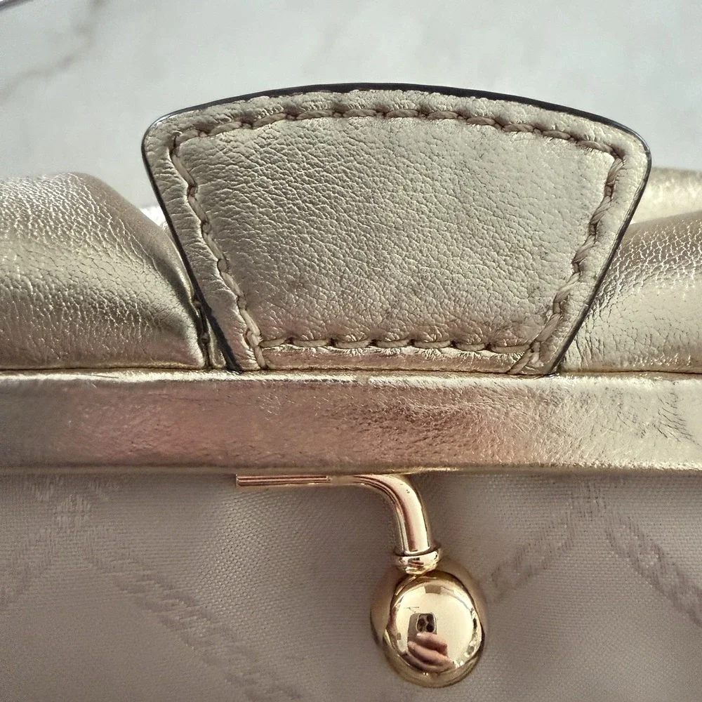 Michael Kors Nola Metallic Gold Leather Gathered Crossbody Clutch Bag SM READ**
